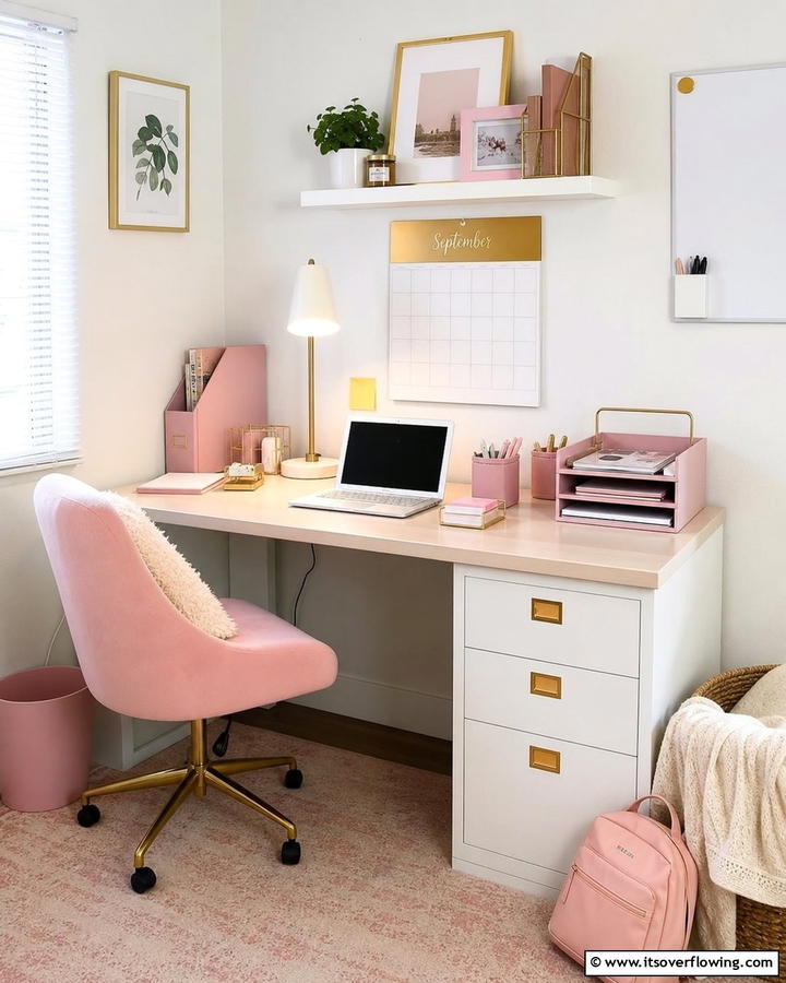Pink Desk Accessories for Organization - 20 Pink Dorm Room Ideas for a Cozy College Space