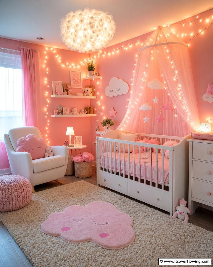 Pink Fairy Lights - 20 Adorable Pink Nursery Ideas for Your Baby’s Room
