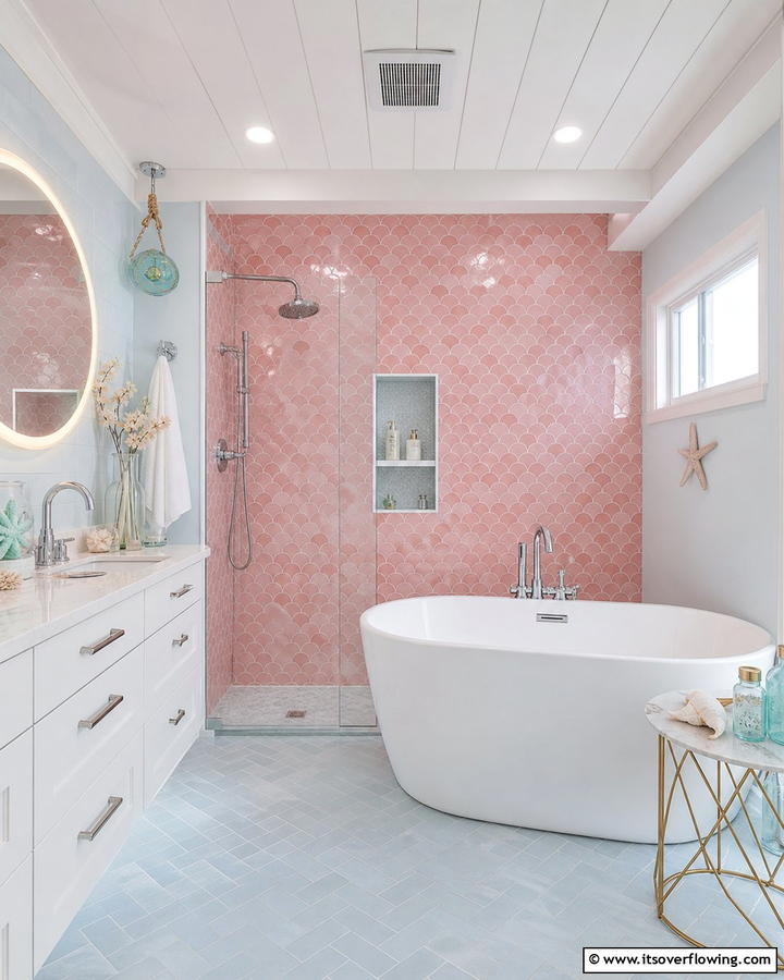 Pink Fish Scale Tiles for a Whimsical Touch - 20 Pink Tile Bathroom Ideas for a Vibrant Look