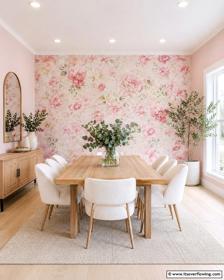 Pink Floral Wallpaper for a Romantic Look - 25 Pink Room Ideas to Create a Cozy and Inviting Space