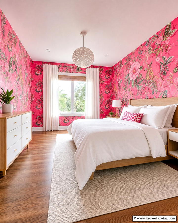 Pink Floral Wallpaper - 20 Hot Pink Bedroom Ideas for Vibrant Spaces