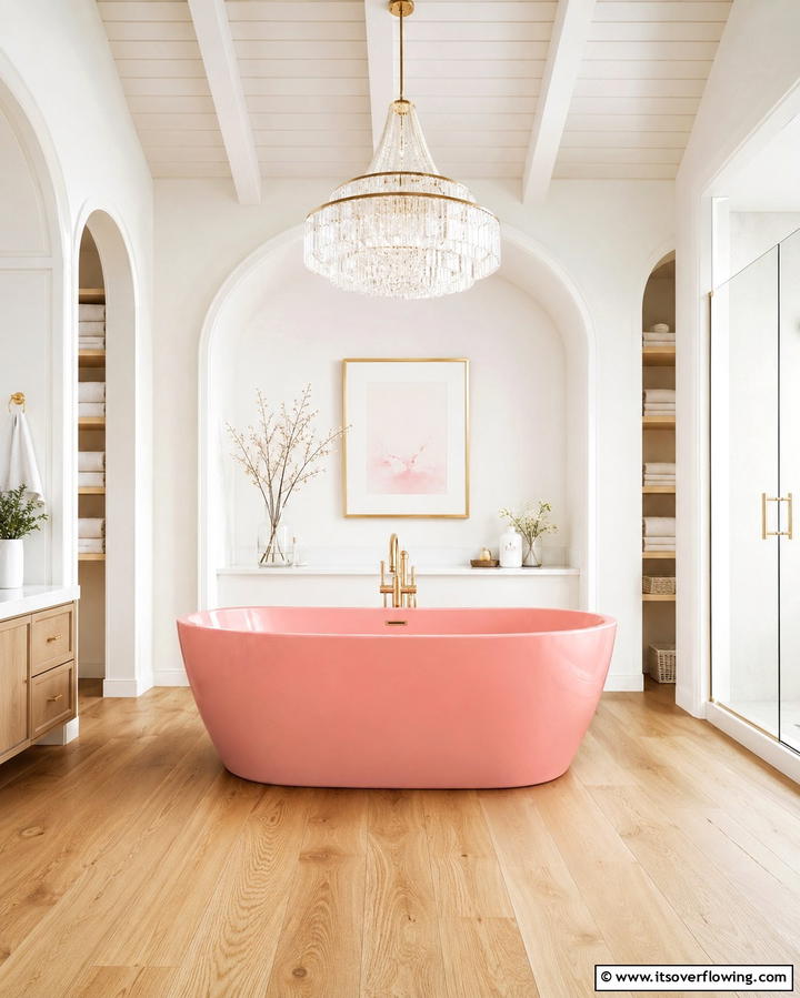 Pink Freestanding Bathtub for Elegance - 25 Pink Bathroom Ideas for a Soft and Serene Space