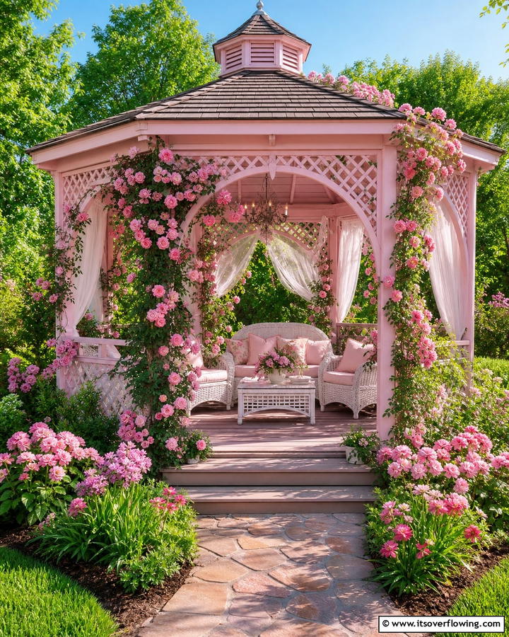 Pink Gazebos - 20 Beautiful Pink Garden Ideas to Brighten Your Space