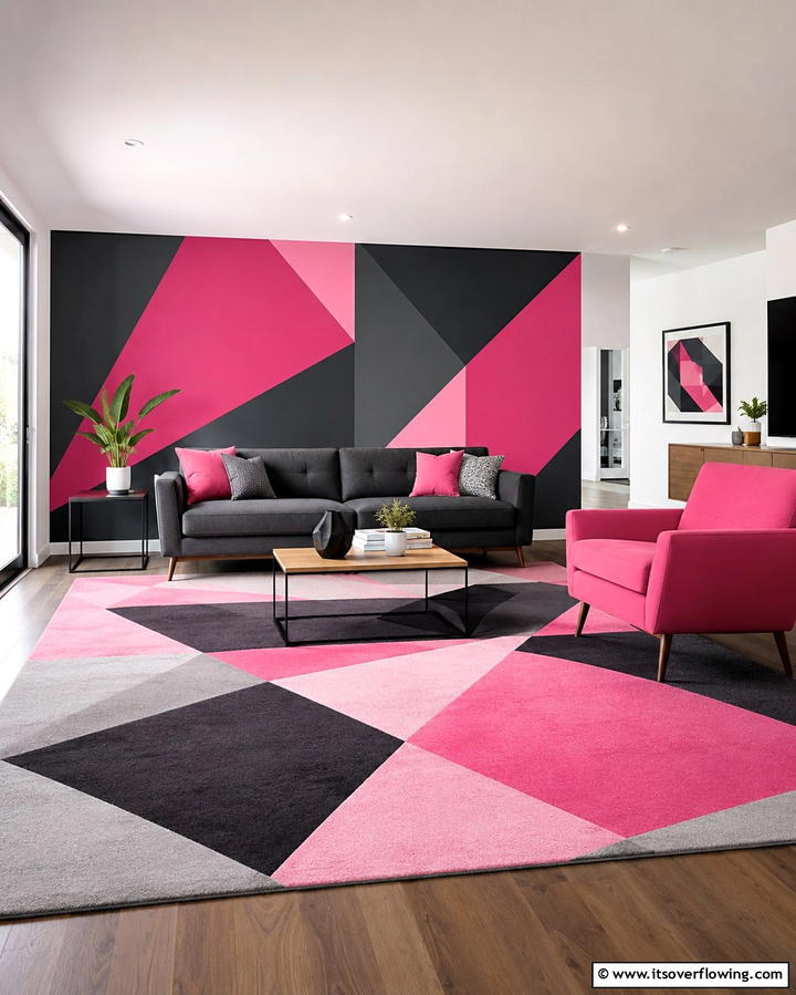 Pink Geometric Patterns - 30 Pink Living Room Ideas for Soft and Inviting Spaces