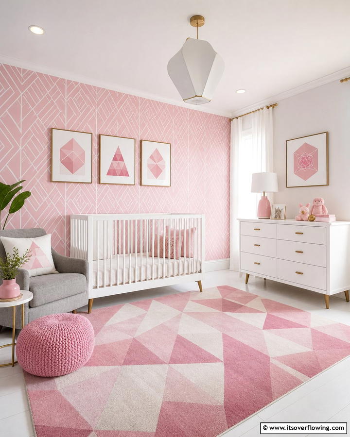 Pink Geometric Patterns - 20 Adorable Pink Nursery Ideas for Your Baby’s Room