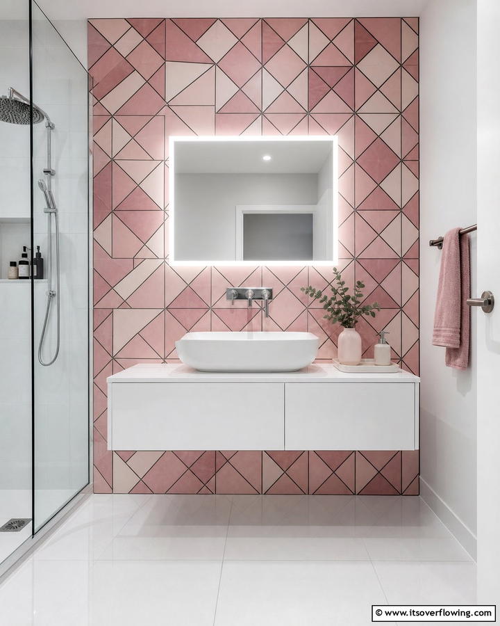 Pink Geometric Tiles for a Bold Statement - 20 Pink Tile Bathroom Ideas for a Vibrant Look