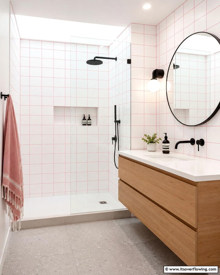 Pink Grout for a Unique Detail - 25 Pink Bathroom Ideas for a Soft and Serene Space