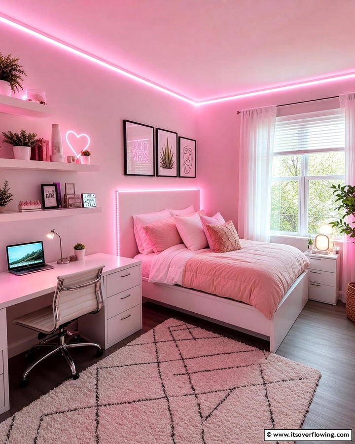 Pink LED Lights for Ambiance - 20 Pink Dorm Room Ideas for a Cozy College Space
