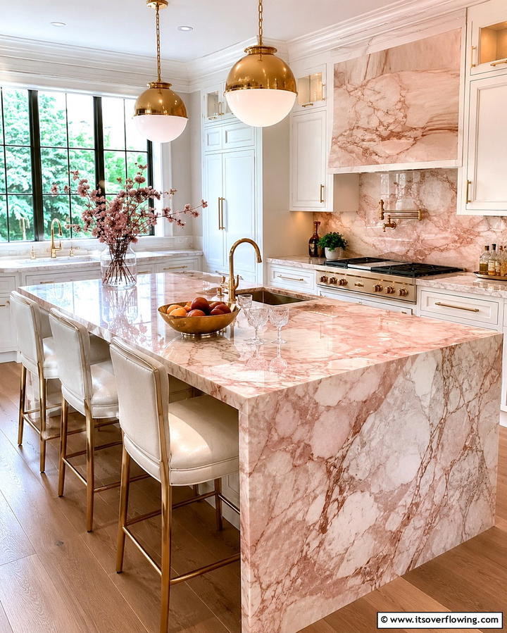 Pink Marble Countertops for Subtle Luxury - 30 Pink Kitchen Ideas to Refresh Your Cooking Space