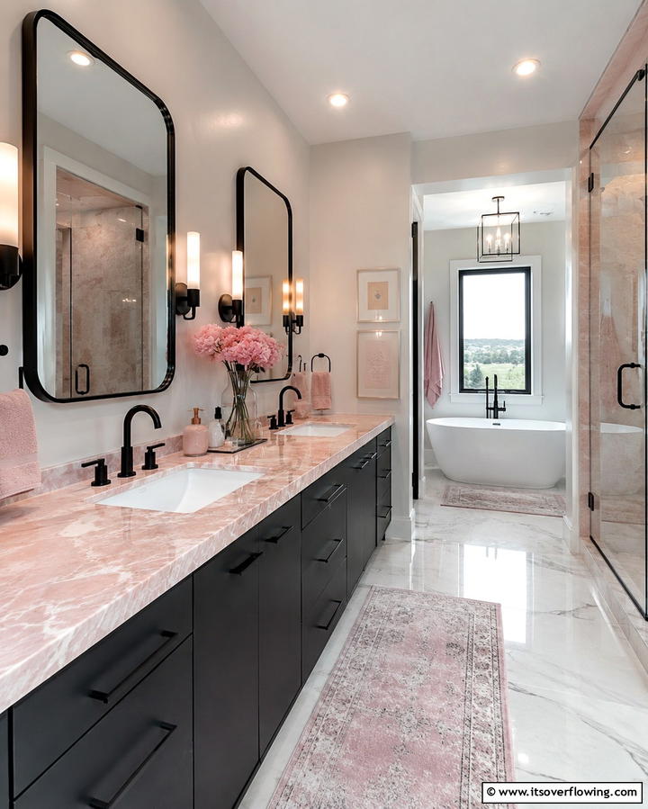 Pink Marble Countertops for a Sophisticated Look - 25 Pink Bathroom Ideas for a Soft and Serene Space