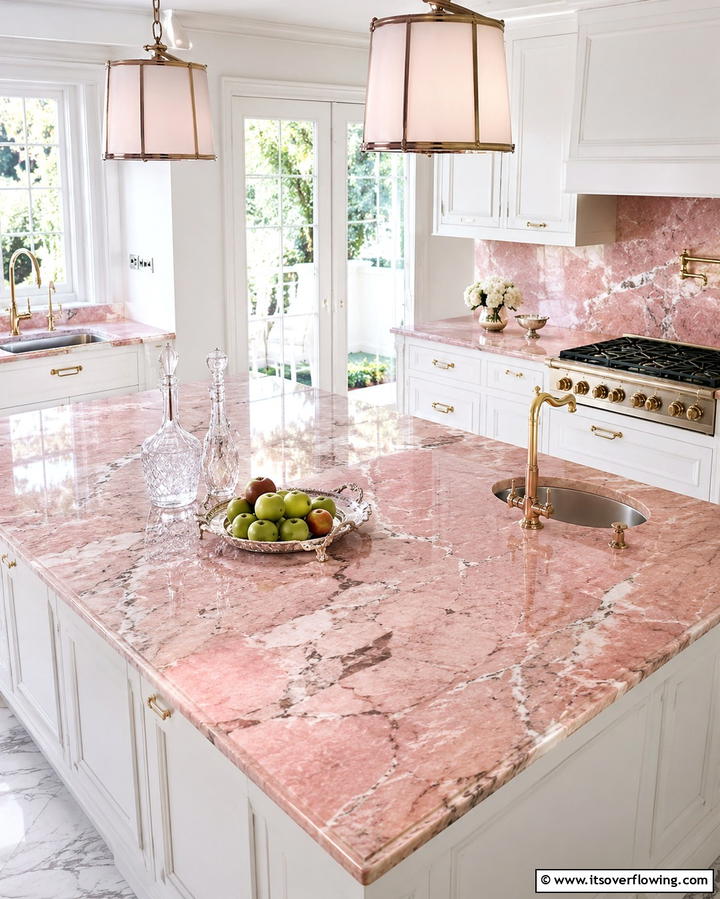 Pink Marble Countertops - 30 Pink Kitchen Ideas to Refresh Your Cooking Space