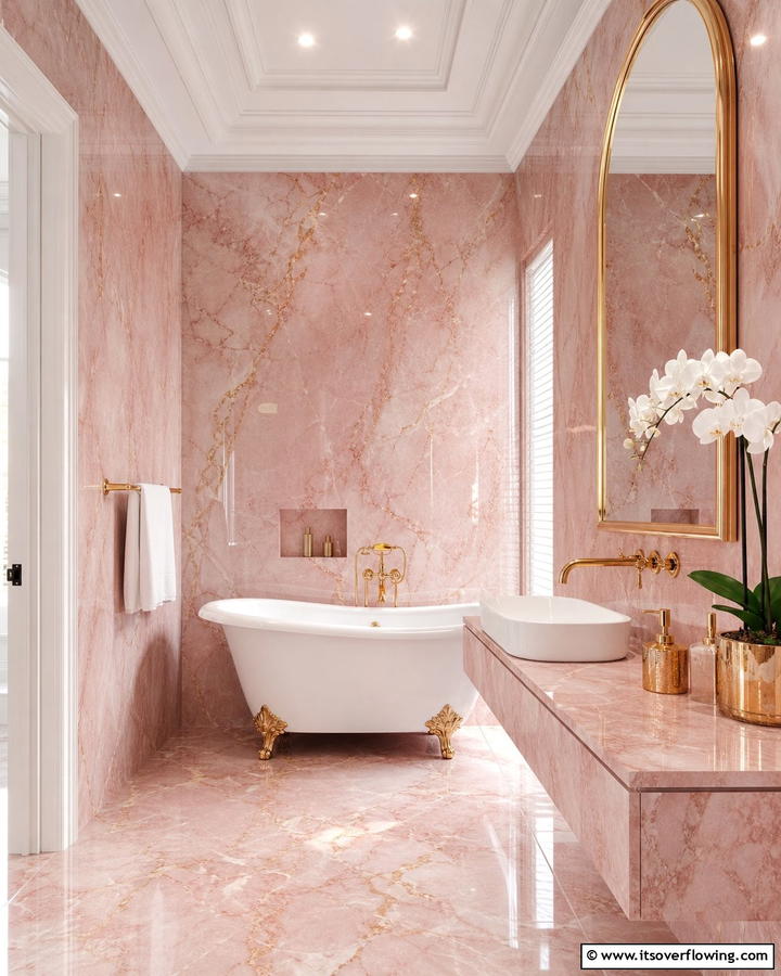 Pink Marble Tiles for a Luxurious Ambiance - 20 Pink Tile Bathroom Ideas for a Vibrant Look