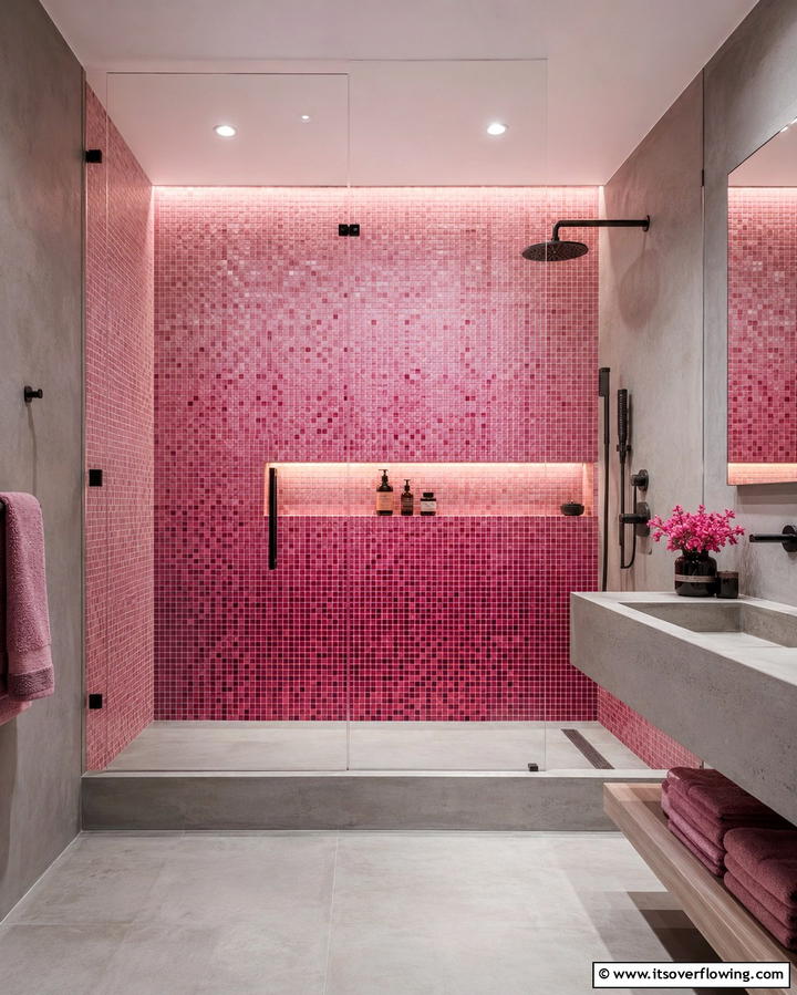 Pink Mosaic Tiles for Artistic Flair - 25 Pink Bathroom Ideas for a Soft and Serene Space