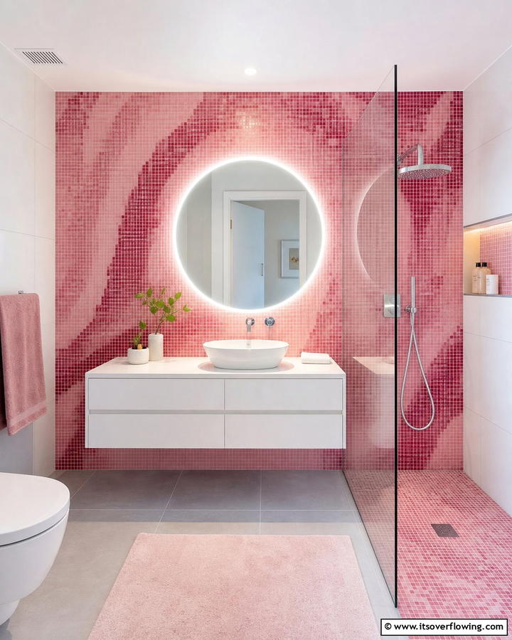 Pink Mosaic Tiles for a Textured Appeal - 20 Pink Tile Bathroom Ideas for a Vibrant Look