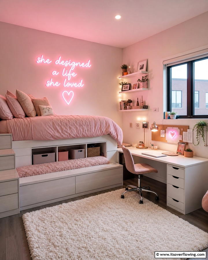 Pink Neon Signs for Personality - 20 Pink Dorm Room Ideas for a Cozy College Space