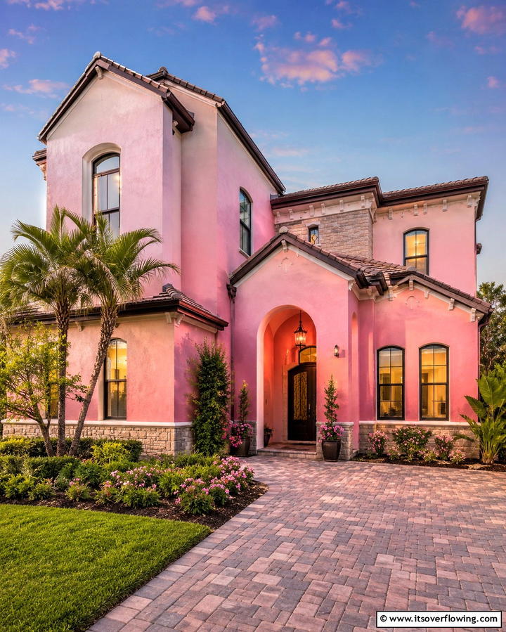 Pink Ombre with Neutral Accents - 25 Pink House Exterior Ideas for a Charming Look