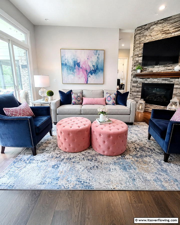 Pink Ottomans for Practical Elegance - 30 Pink Living Room Ideas for Soft and Inviting Spaces