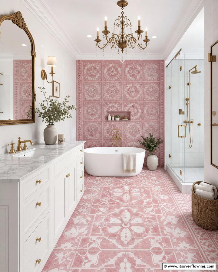 Pink Patterned Tiles for a Decorative Touch - 20 Pink Tile Bathroom Ideas for a Vibrant Look