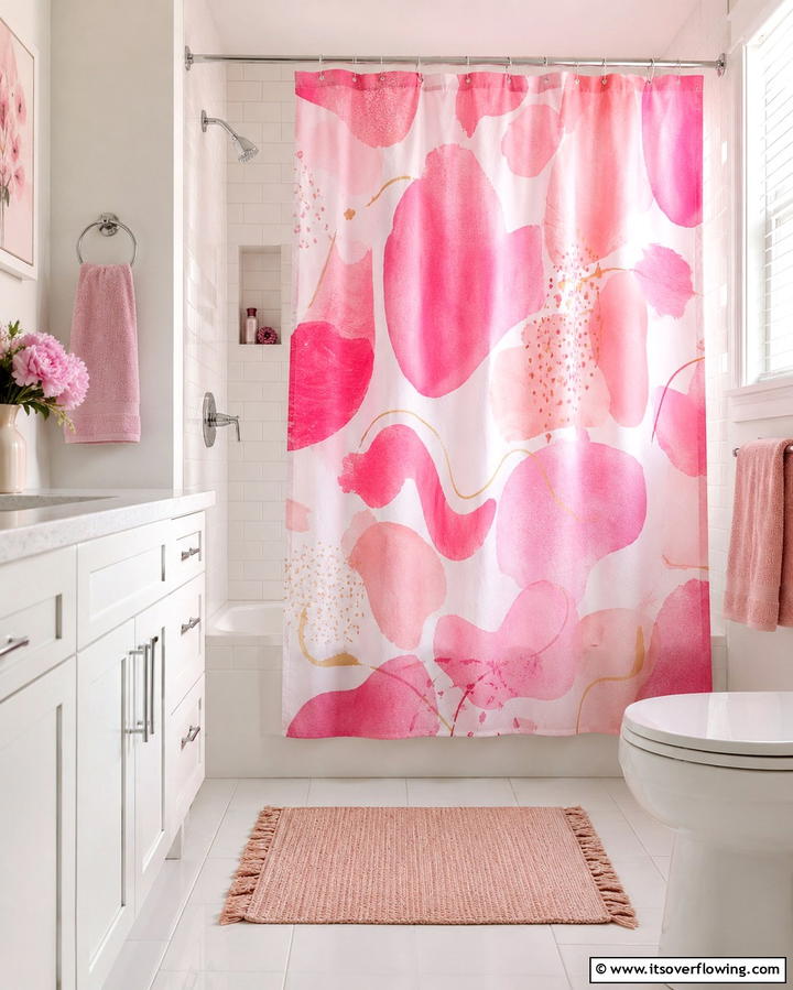 Pink Shower Curtains for a Budget Friendly Update - 25 Pink Bathroom Ideas for a Soft and Serene Space