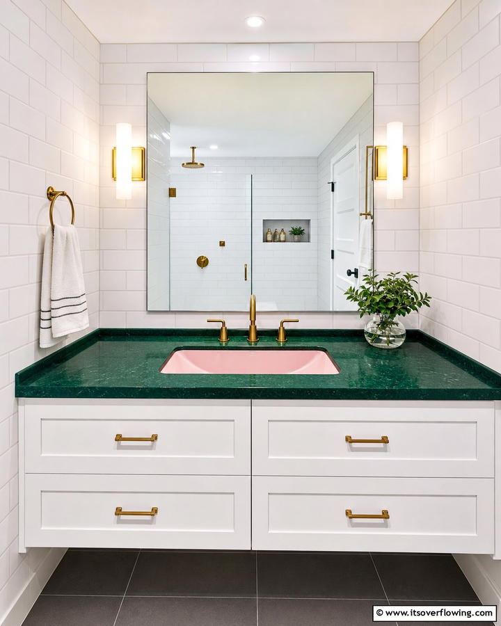 Pink Sink with Green Countertop - 20 Vibrant Pink and Green Bathroom Design Ideas