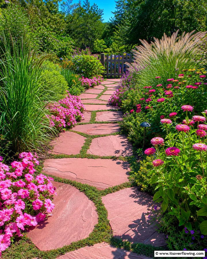 Pink Stone Pathways - 20 Beautiful Pink Garden Ideas to Brighten Your Space