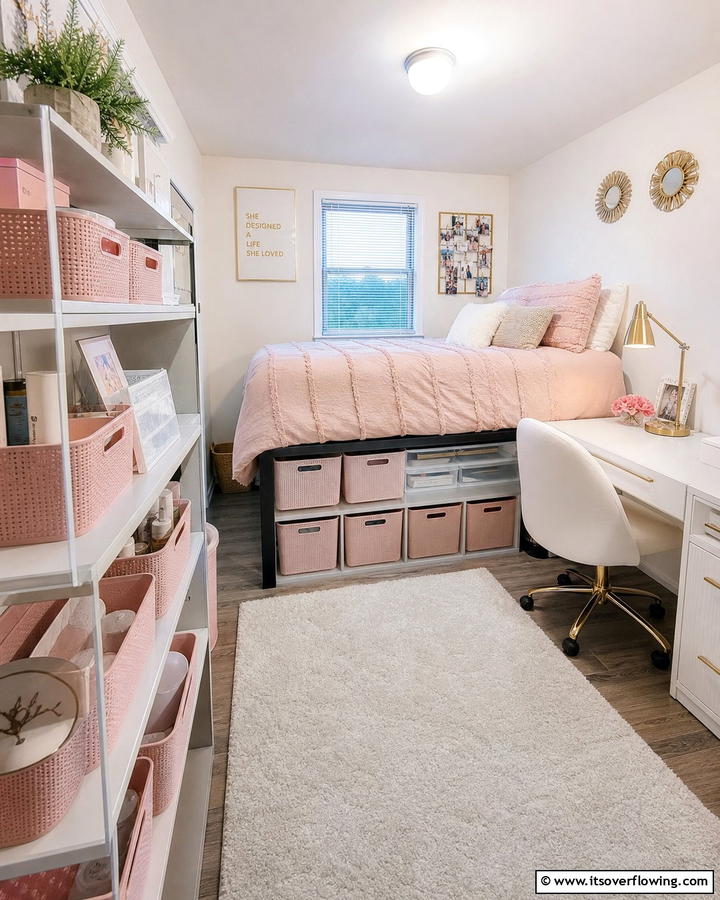 Pink Storage Bins for Style and Function - 20 Pink Dorm Room Ideas for a Cozy College Space