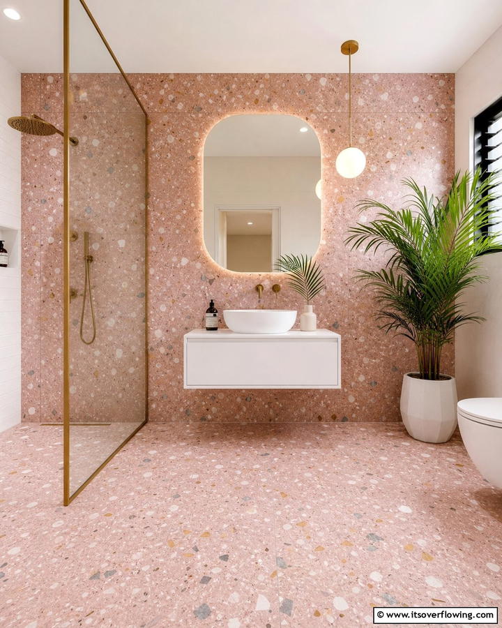 Pink Terrazzo Tiles for a Trendy Statement - 20 Pink Tile Bathroom Ideas for a Vibrant Look