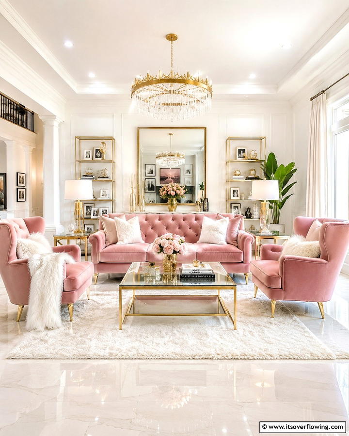 Pink Velvet Furniture - 30 Pink Living Room Ideas for Soft and Inviting Spaces
