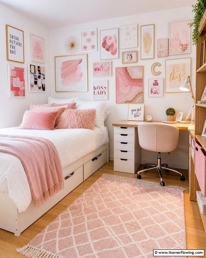 Pink Wall Art Gallery - 20 Pink Dorm Room Ideas for a Cozy College Space