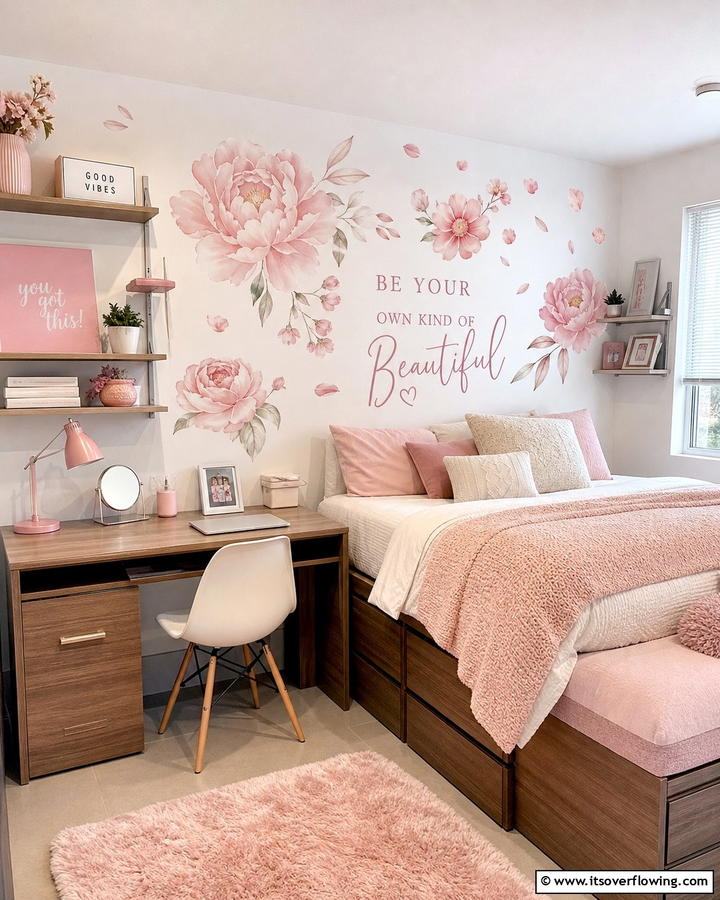 Pink Wall Decals for Customizable Style - 20 Pink Dorm Room Ideas for a Cozy College Space