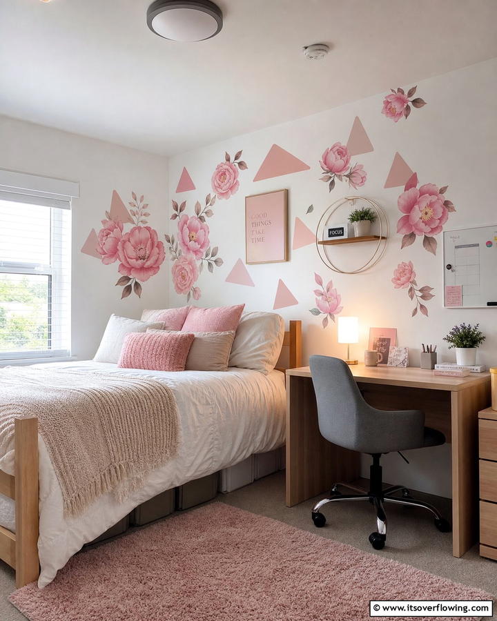 Pink Wall Decals for Easy Decor - 20 Pink Dorm Room Ideas for a Cozy College Space