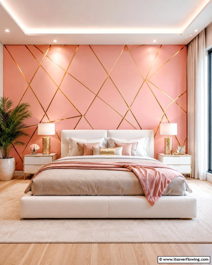 Pink and Gold Accent Wall - 25 Pink and Gold Bedroom Ideas for a Luxurious Retreat