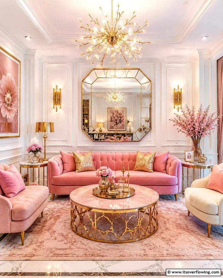 Pink and Gold Accents for a Glamorous Touch - 25 Pink Room Ideas to Create a Cozy and Inviting Space