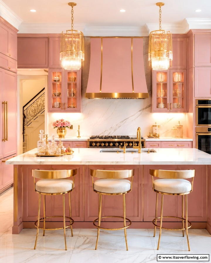 Pink and Gold Color Combination - 30 Pink Kitchen Ideas to Refresh Your Cooking Space