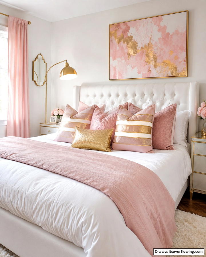 Pink and Gold Throw Pillows - 25 Pink and Gold Bedroom Ideas for a Luxurious Retreat