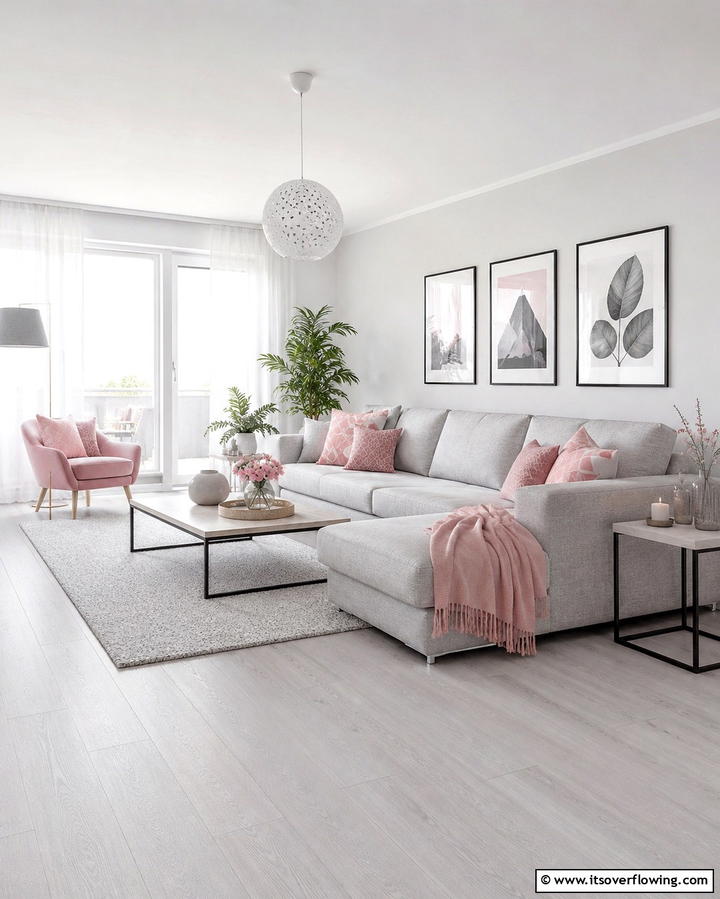 Pink and Gray Combination - 30 Pink Living Room Ideas for Soft and Inviting Spaces