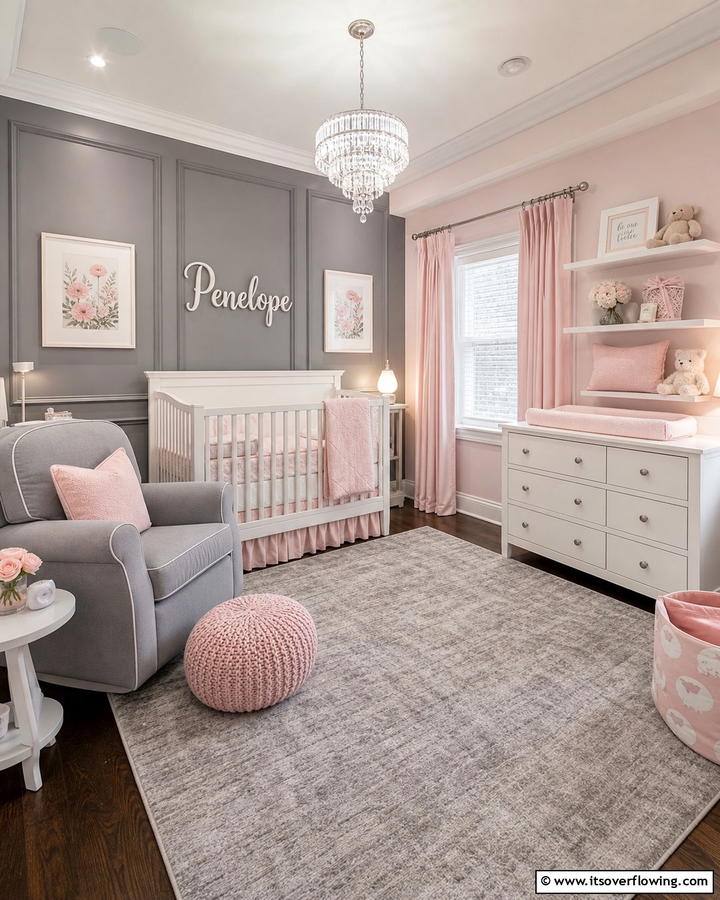 Pink and Gray Combination - 20 Adorable Pink Nursery Ideas for Your Baby’s Room