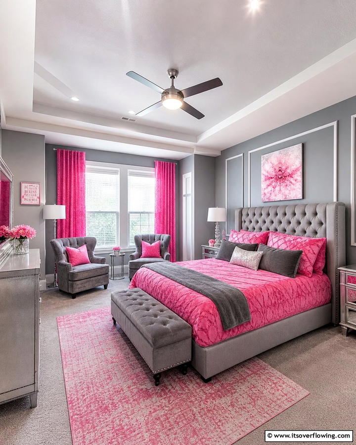 Pink and Gray Palette - 20 Hot Pink Bedroom Ideas for Vibrant Spaces