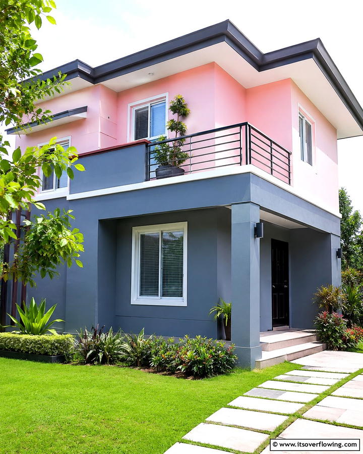 Pink and Gray Two Tone Design - 25 Pink House Exterior Ideas for a Charming Look