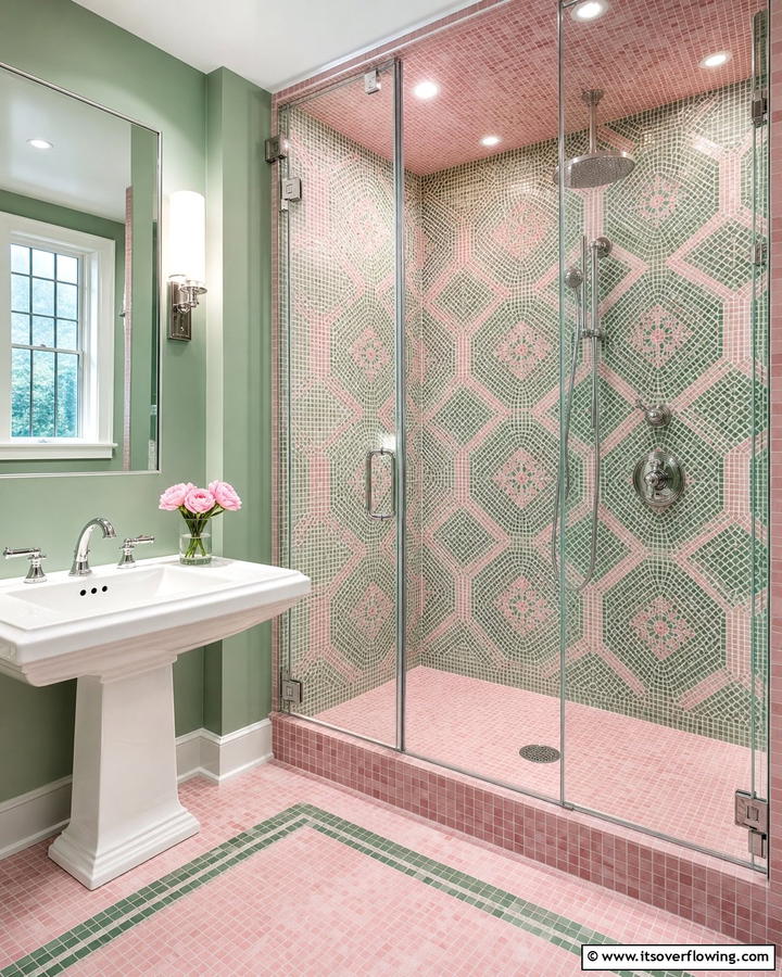 Pink and Green Mosaic Tiles - 20 Vibrant Pink and Green Bathroom Design Ideas