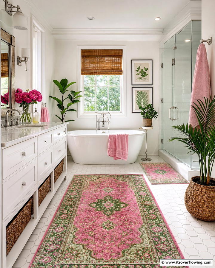 Pink and Green Rugs - 20 Vibrant Pink and Green Bathroom Design Ideas