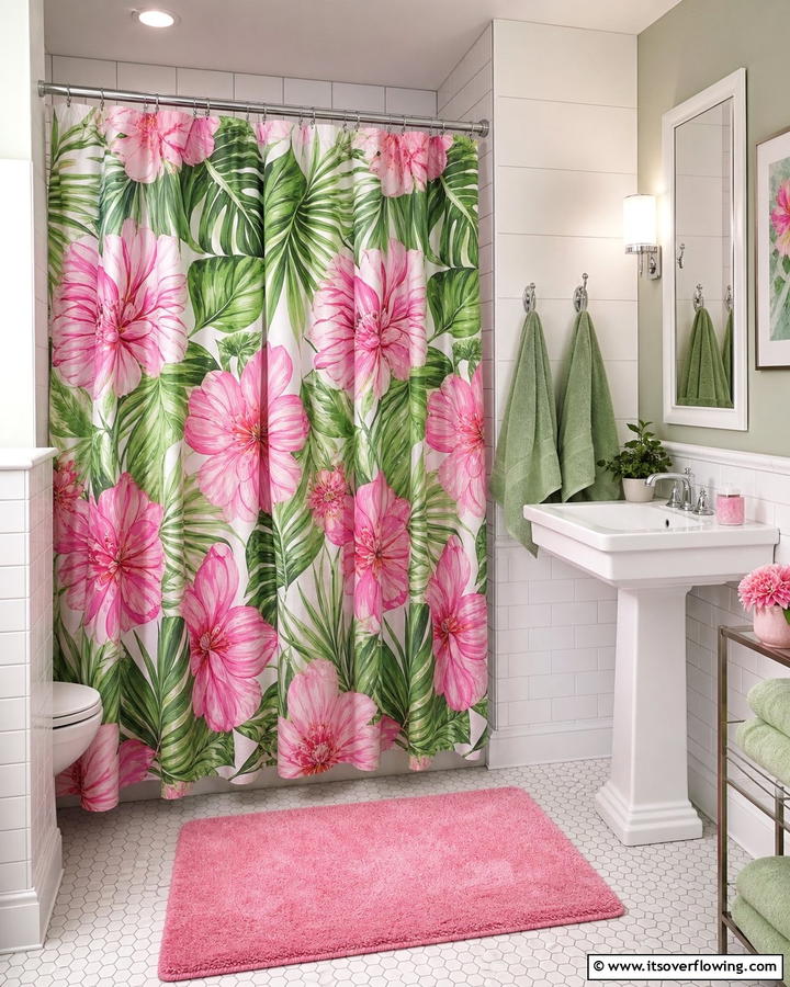Pink and Green Shower Curtain - 20 Vibrant Pink and Green Bathroom Design Ideas