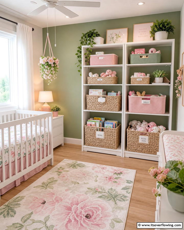 Pink and Green Storage Baskets - 20 Pink and Green Nursery Ideas for a Sweet Retreat