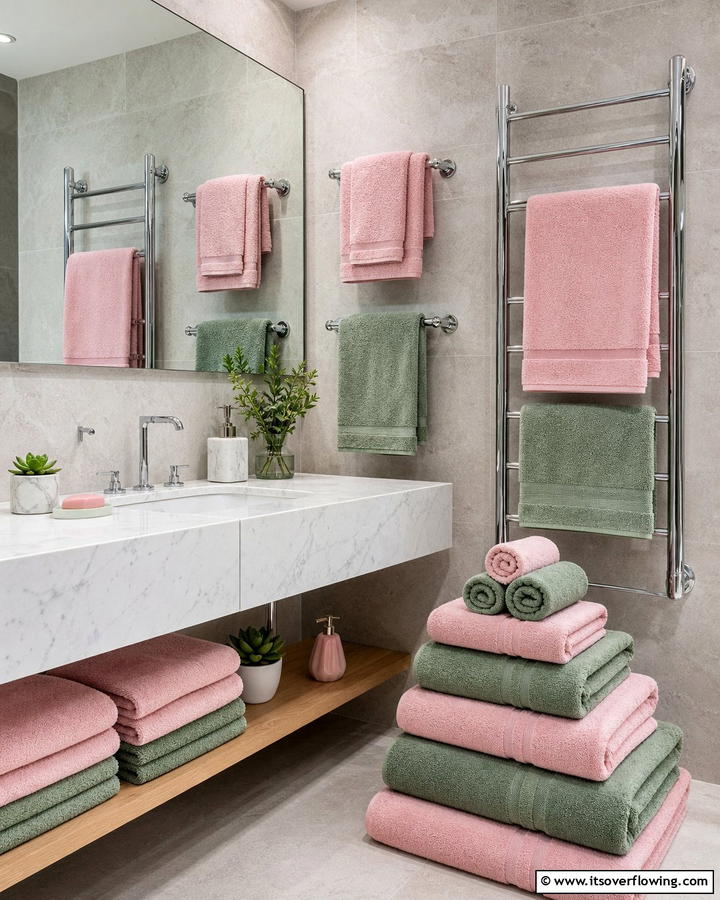 Pink and Green Towels - 20 Vibrant Pink and Green Bathroom Design Ideas