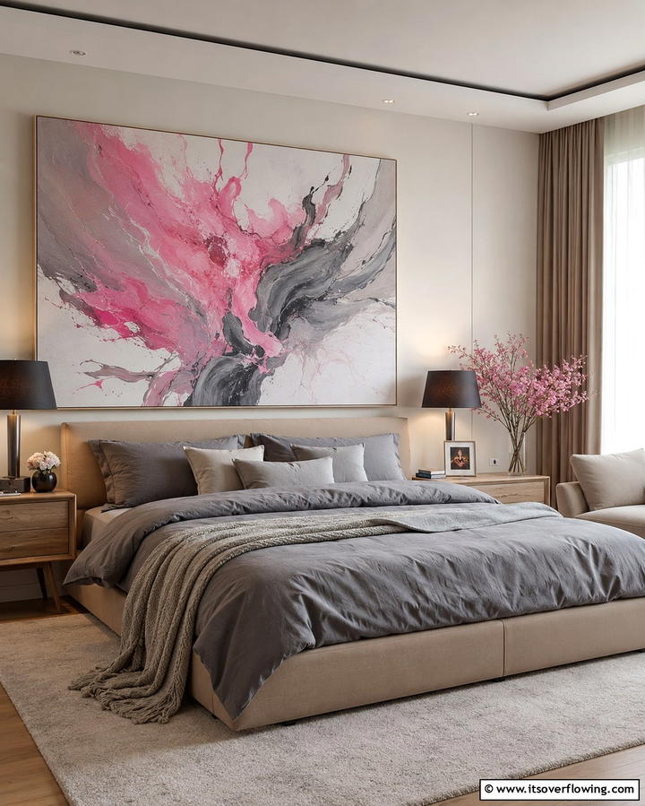 Pink and Grey Abstract Art - 25 Pink and Grey Bedroom Ideas for a Serene Space