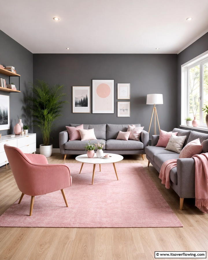 Pink and Grey Color Palette for Balance - 30 Pink Living Room Ideas for Soft and Inviting Spaces