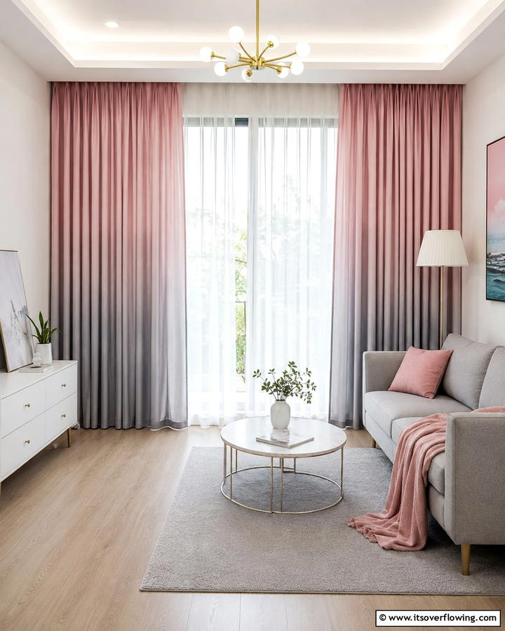 Pink and Grey Ombre Curtains - 25 Pink and Grey Living Room Ideas for a Chic Space