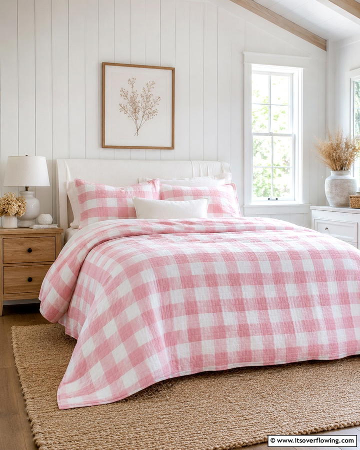 Pink and White Checkered Bedding - 25 Pink and White Bedroom Ideas for a Fresh and Airy Look