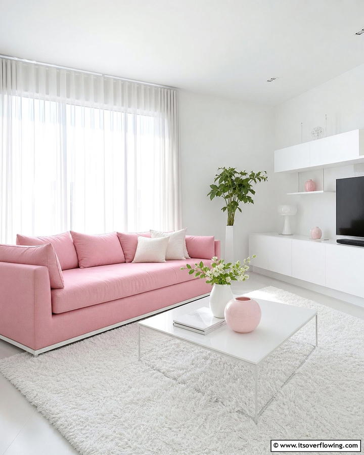 Pink and White Minimalism - 20 Pink Couch Living Room Ideas for a Bold Statement