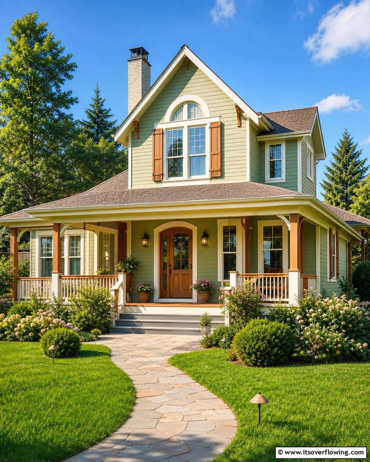 Pistachio Charm - 20 Light Green House Exterior Ideas for a Fresh Facade